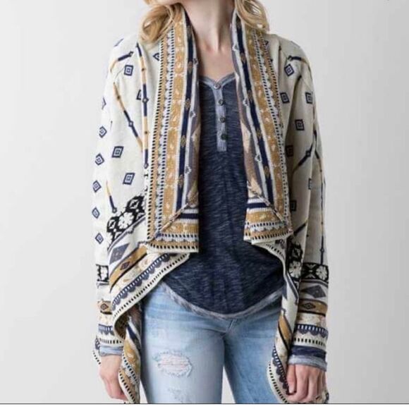 Freeway Waterfall Shawl Wrap Cardigan Sweater Aztec Print Long sleeves sz Large - Picture 2 of 16
